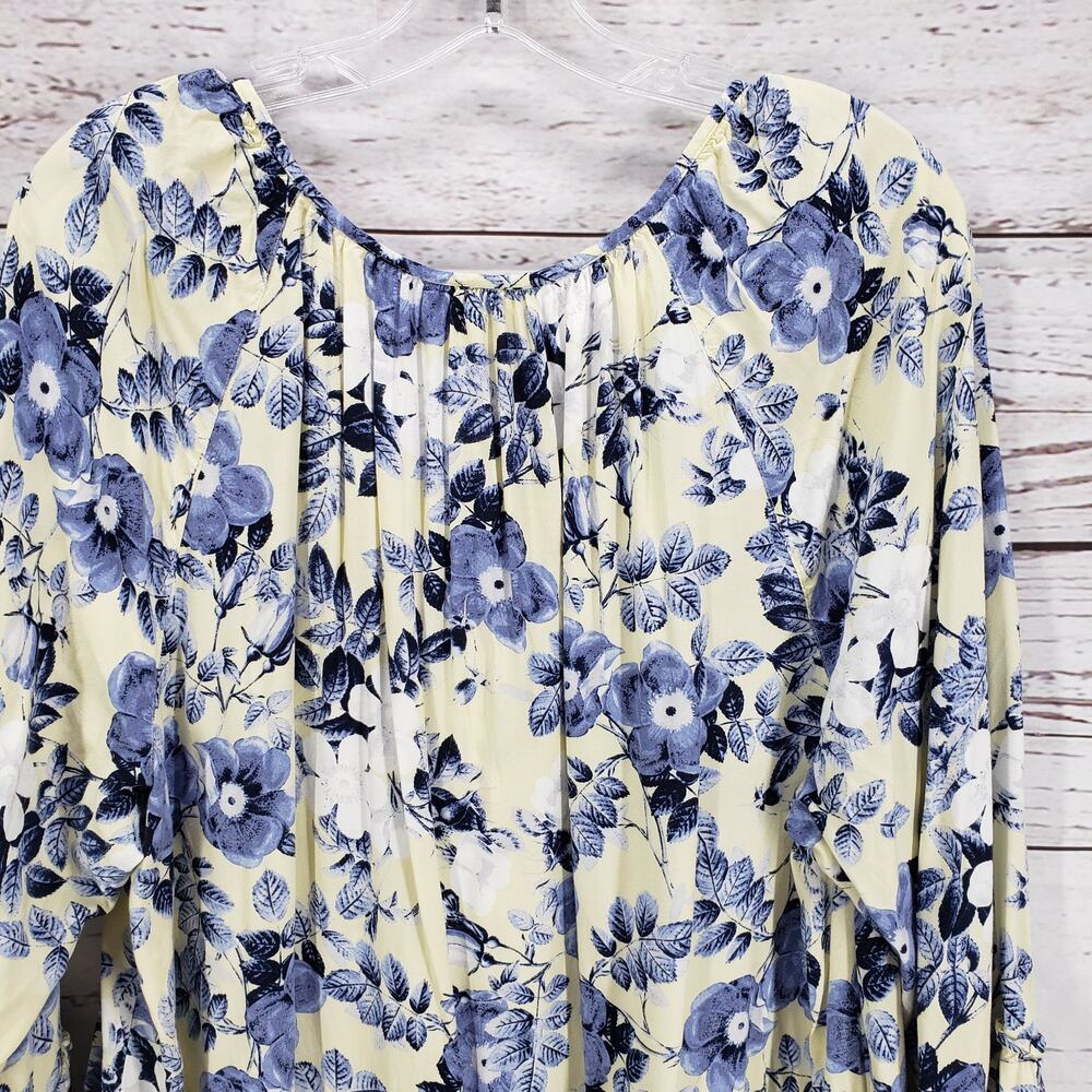 J.JILL  Women's Yellow Blue Floral Tasseled Rayon Tiered Top Size XL - Picture 13 of 15